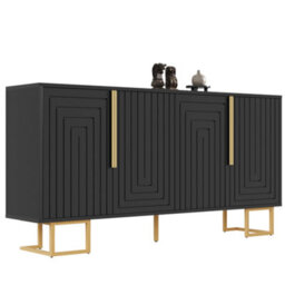 Btm Black Sideboard 152 X 40 X 75 Cm With Geometric Design, Gold Handles And Legs, Modern Storage Cabinet - thumbnail 8