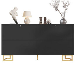 Btm Black Sideboard 152 X 40 X 75 Cm With Geometric Design, Gold Handles And Legs, Modern Storage Cabinet - thumbnail 9