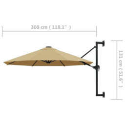 Berkfield Wall-Mounted Parasol With Metal Pole 300 Cm Taupe - thumbnail 8
