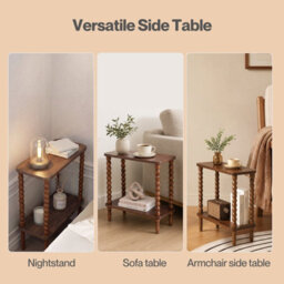Levede Narrow Side Table 2 Tier Storage Mdf End Table Rubber Wood Legs Brown - thumbnail 8