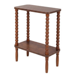 Levede Narrow Side Table 2 Tier Storage Mdf End Table Rubber Wood Legs Brown - thumbnail 2