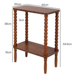 Levede Narrow Side Table 2 Tier Storage Mdf End Table Rubber Wood Legs Brown - thumbnail 3