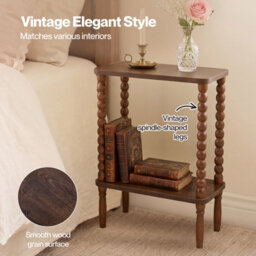 Levede Narrow Side Table 2 Tier Storage Mdf End Table Rubber Wood Legs Brown - thumbnail 7