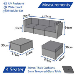Home Treats Rattan Sofa & Table Set Corner Garden Furniture 4 Seater Adjustable - thumbnail 4