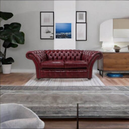 Chesterfield 2 Seater Old English Burgandy Leather Sofa Settee In Balmoral Style - thumbnail 5