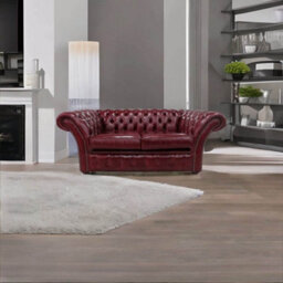 Chesterfield 2 Seater Old English Burgandy Leather Sofa Settee In Balmoral Style - thumbnail 4