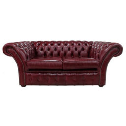 Chesterfield 2 Seater Old English Burgandy Leather Sofa Settee In Balmoral Style - thumbnail 1