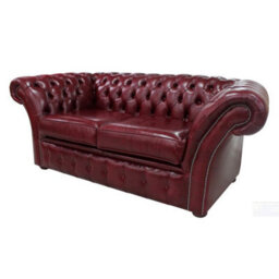 Chesterfield 2 Seater Old English Burgandy Leather Sofa Settee In Balmoral Style - thumbnail 3
