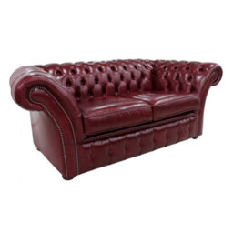 Chesterfield 2 Seater Old English Burgandy Leather Sofa Settee In Balmoral Style - thumbnail 2