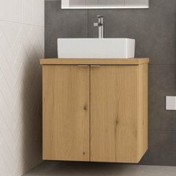 Heze Furniture Dove 2 Door Bathroom Cabinet Vanity Unit With Rectangular Worktop Basin 50Cm In Evoke Oak - thumbnail 1