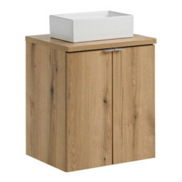Heze Furniture Dove 2 Door Bathroom Cabinet Vanity Unit With Rectangular Worktop Basin 50Cm In Evoke Oak - thumbnail 2
