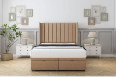 "Sloomy Falcon Latte Dumfries Ottoman Bed With Mattress With 54"" Wingback Headboard 4' Small Double" - image 1