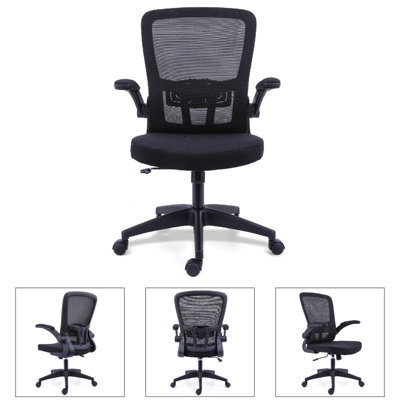Black Mesh Swivel Office Chair with Flip-up Armrests - image 1