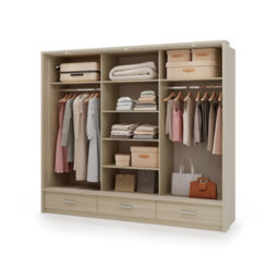 Arte Sand Beige & Oak Barista Arti 250Cm 3-Door Sliding Wardrobe With Mirrored Door, Led Lighting, Shelves And Drawers - thumbnail 5