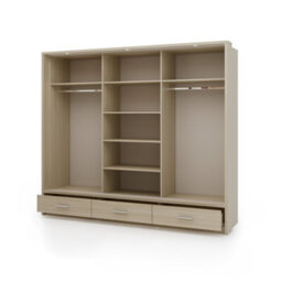 Arte Sand Beige & Oak Barista Arti 250Cm 3-Door Sliding Wardrobe With Mirrored Door, Led Lighting, Shelves And Drawers - thumbnail 3