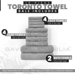 Gaveno Cavailia 10 Piece Toronto Towel Bale Set Silver Premier Super Soft And Quick Obsorbent Bath Towel - thumbnail 2