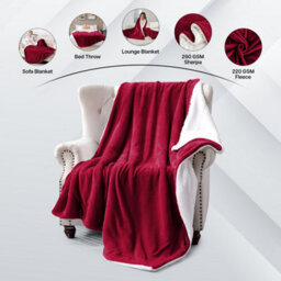 Ameha Sherpa Fleece Throw Blanket Burgundy Soft, Thick & Fluffy Comfort For Sofa, Bed Or Travel, Super King Size 230X270Cm - thumbnail 4