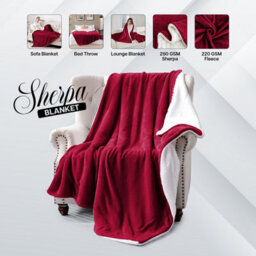 Ameha Sherpa Fleece Throw Blanket Burgundy Soft, Thick & Fluffy Comfort For Sofa, Bed Or Travel, Super King Size 230X270Cm - thumbnail 7