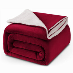 Ameha Sherpa Fleece Throw Blanket Burgundy Soft, Thick & Fluffy Comfort For Sofa, Bed Or Travel, Super King Size 230X270Cm