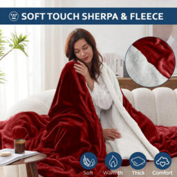 Ameha Sherpa Fleece Throw Blanket Burgundy Soft, Thick & Fluffy Comfort For Sofa, Bed Or Travel, Super King Size 230X270Cm - thumbnail 2