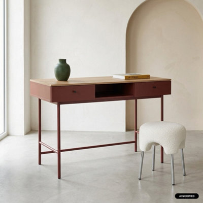 Sweeek - Wood Decor And Iron Desk With 2 Drawers And 1 Compartment Burgundy 120X55X80 Cm - William - image 1