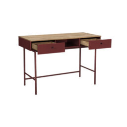 Sweeek - Wood Decor And Iron Desk With 2 Drawers And 1 Compartment Burgundy 120X55X80 Cm - William - thumbnail 3
