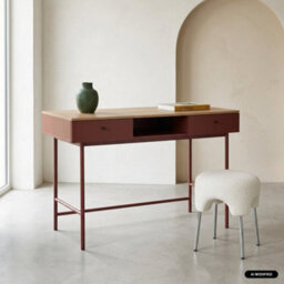 Sweeek - Wood Decor And Iron Desk With 2 Drawers And 1 Compartment Burgundy 120X55X80 Cm - William