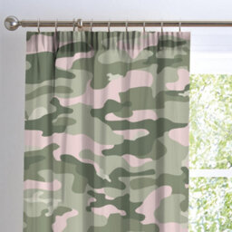 Bedlam Camouflage Pair Of Pink Pencil Pleat Curtains - thumbnail 2