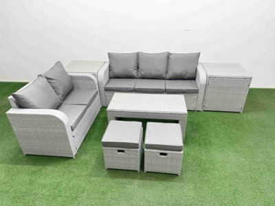 Fimous 7 Seater Pe Rattan Wicker Garden Furniture Conservatory Sofa Set Oblong Coffee Table 2 Stools 2 Side Table - image 1