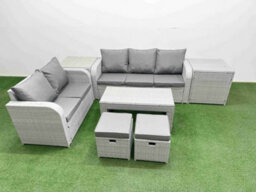 Fimous 7 Seater Pe Rattan Wicker Garden Furniture Conservatory Sofa Set Oblong Coffee Table 2 Stools 2 Side Table - thumbnail 2
