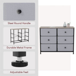 6Drawer Modern Fabric Chest Of Drawers Storage Beige & Grey Bedroom Furniture - thumbnail 2