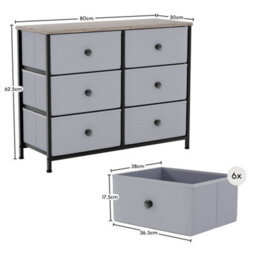 6Drawer Modern Fabric Chest Of Drawers Storage Beige & Grey Bedroom Furniture - thumbnail 1