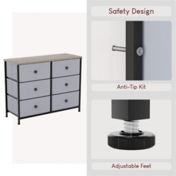 6Drawer Modern Fabric Chest Of Drawers Storage Beige & Grey Bedroom Furniture - thumbnail 3