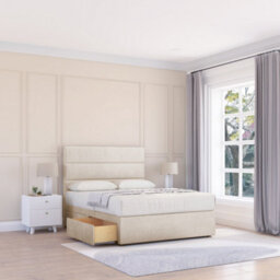 "Sloomy 3Ft Texas Plush Cream Memory Foam Bed Set With 2 Drawers, Mattress & 26"" Headboard - Single"