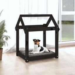 Berkfield Dog Bed Black 61X50X70 Cm Solid Wood Pine - thumbnail 3