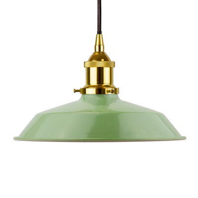 Mint Green Small Trinity Metal Painted Dome Pendant Light With Gold Lamp Holder And Black Round Cable - Se Home - image 1