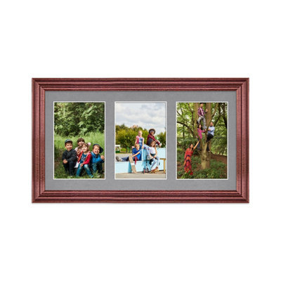 AK Frames 40X20Cm Rose Wood Classic Multi Photo Frame With Mid Grey Mount - Holds 3 Apertures (3X) 6X4 Photos - image 1