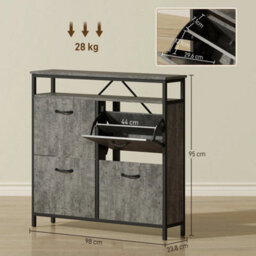 Shoe Cabinet With 4 Flip Drawers, Holds 12-20 Pairs, Cement Grey - thumbnail 3