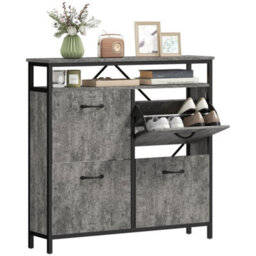 Shoe Cabinet With 4 Flip Drawers, Holds 12-20 Pairs, Cement Grey - thumbnail 1
