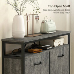 Shoe Cabinet With 4 Flip Drawers, Holds 12-20 Pairs, Cement Grey - thumbnail 6