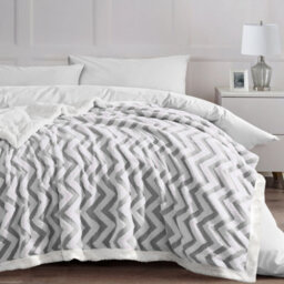 Velosso Luxury Sherpa Backed Jacquard Thermal Blanket, Soft Fleece Throw With Textured Weave For Sofa, Bed - 100Cmx150Cm - Grey