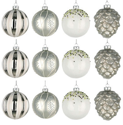 Shatchi Christmas Glass Baubles 12Pcs Set - 8Cm Ornaments With 4 Stunning Assorted Designs - image 1