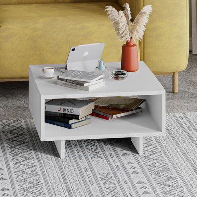 Decortie Hola Modern Square Coffee Table 60Cm Storage Compartment White White Living Room H 32Cm - image 1
