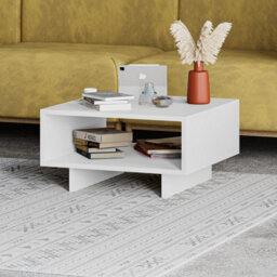 Decortie Hola Modern Square Coffee Table 60Cm Storage Compartment White White Living Room H 32Cm - thumbnail 6