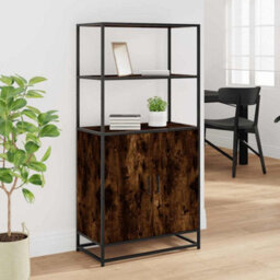 Walplus Highboard Smoked Oak 68X35X139 Cm Engineered Wood And Metal - thumbnail 3