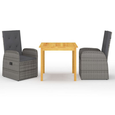 Walplus 3 Piece Garden Outdoor Dining Set Suitable For Backyard, Patio With Cushions Grey Poly Rattan - image 1