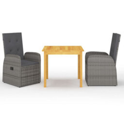 Walplus 3 Piece Garden Outdoor Dining Set Suitable For Backyard, Patio With Cushions Grey Poly Rattan - thumbnail 1