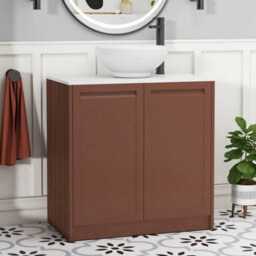 Royal Bathrooms Royal Bathroom Elmore 800mm Terracotta Clay Freestanding Bathroom Vanity Unit 2 Door Plain White Worktop With Breeze Basin - thumbnail 1