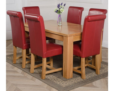 That's Furniture Dakota 152 X 87 Cm Chunky Medium Oak Dining Table And 6 Chairs Dining Set With Washington Burgundy Leather Chairs - image 1