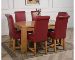 That's Furniture Dakota 152 X 87 Cm Chunky Medium Oak Dining Table And 6 Chairs Dining Set With Washington Burgundy Leather Chairs - thumbnail 3